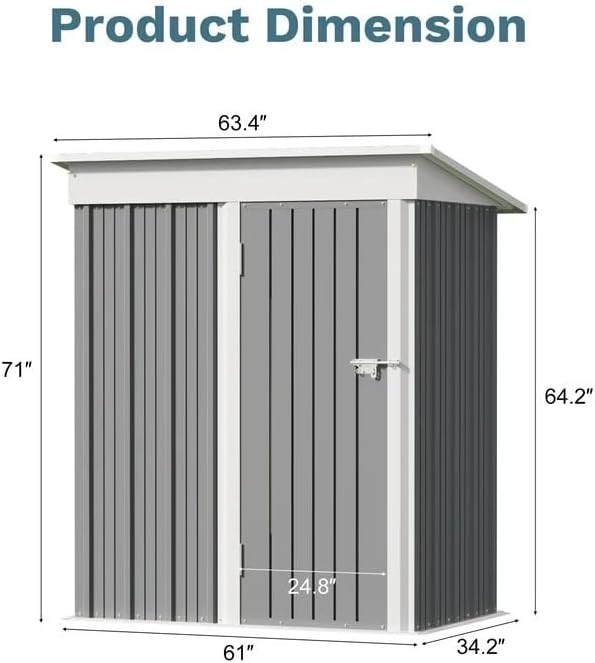 Greesum 5×3 FT Outdoor Storage Shed, Metal Storaged Sheds Without Floor, Tool Sheds with Lockable Doors and Slooping Roof for Garden, Patio, Backyard, Gray