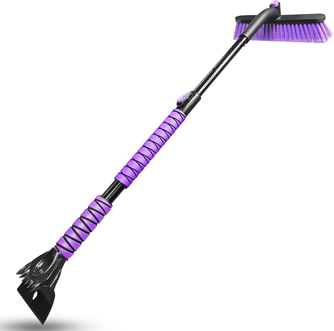 HEEYA 44 Inch Snow Brush for SUV, Ice Scraper for Car Windshield Window, Extendable Snow Scraper and Brush with Comfortable Foam Grip for Truck Vehicle Automobile - Purple