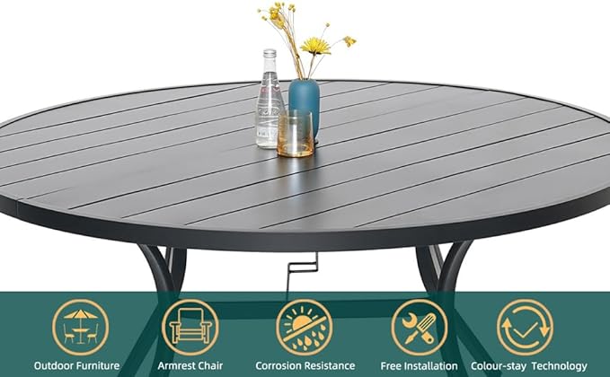 5-Piece Outdoor Dining Set, 48'' Round Table with 4 Swivel Chairs All Weather Furniture Set - Brown Style2
