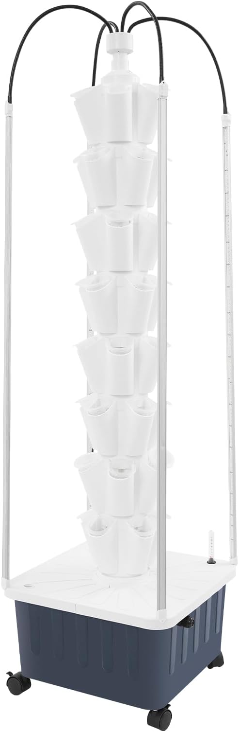 Hydroponic Growing System, 40-Hole Smart Hydroponic Tower w/LED Grow Lights, Indoor Hydroponic Garden Herb Grow Kit for Short Tomato,Pepper,Cucumber, Can Plant 40 Seeds, White