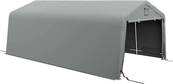 Outsunny 12' x 20' Heavy Duty Carport, Portable Garage Canopy Tent with 2 Ventilation Windows and Large Door, for Car, Truck, Boat, Motorcycle, Bike, Garden Tools, Gray