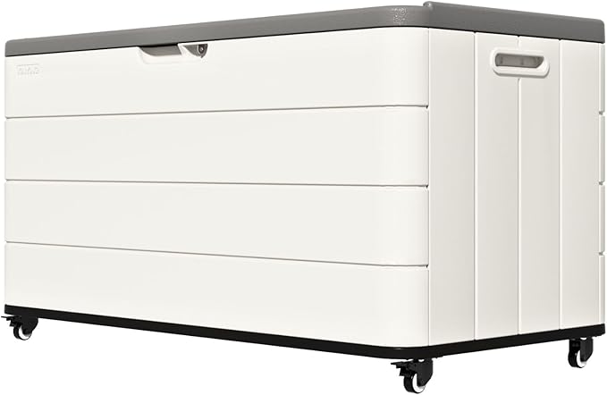 ZZM 110 Gallon Outdoor Deck Box with Wheels, Waterproof Resin Storage Cabinet for Patio