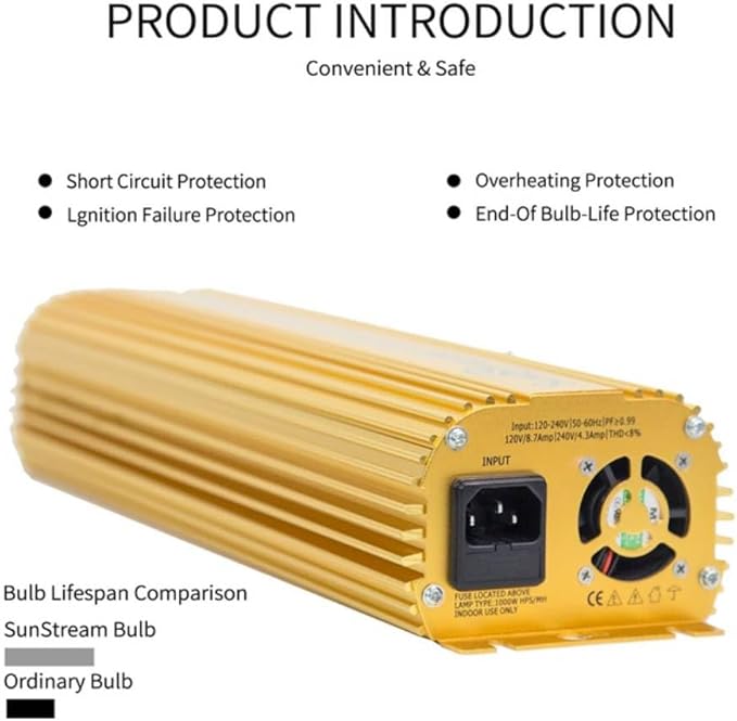 SunStream 600 Watt HPS Light Dimmable Electronic Grow Light Ballast for Indoor Plant (Yellow)