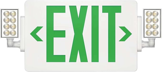 Spectsun 1 Pack Exit Signs with Emergency Lights,120-277VAC -LED Combo Emergency Light with Backup Battery-Double Face UL Listed Green Letter Exit Sign Lighting-Hard Wired-Fire Resistant