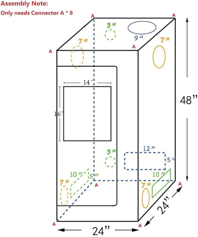Grow Tent, 2x2 Feet Mylar Hydroponic Grow Tent with Obeservation Window and Floor Tray for Indoor Gardening Plant Growing (24"x 24"x 48")