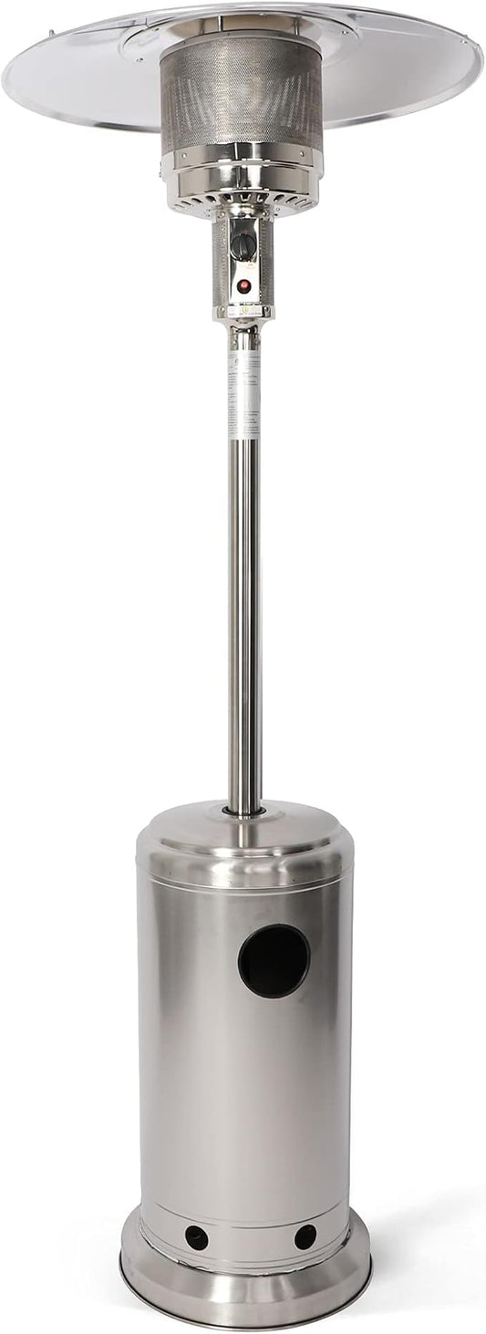 Outdoor Patio Heater, Stainless Steel Propane Heater w/Wheels, Shelf Tabletop, Auto Shut Off Protection, 36000 BTU Tall Standing Gas Heater for Outdoor Use