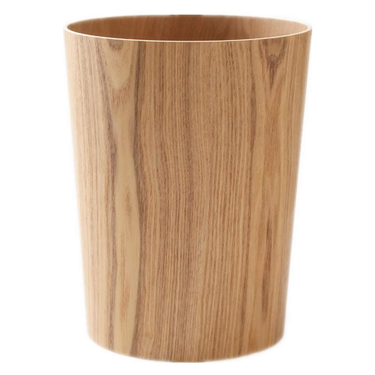 Natural Wood Trash Can, Round Stackable Wastebasket, Garbage Recycling Bin for Bathrooms, Powder Rooms, Kitchens, Home Offices (Light Wood)