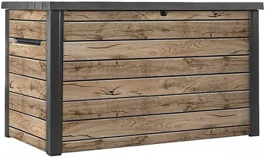 230-Gallon XXL Deck Storage Box Outdoor Patio Container (Ash Wood Brown)