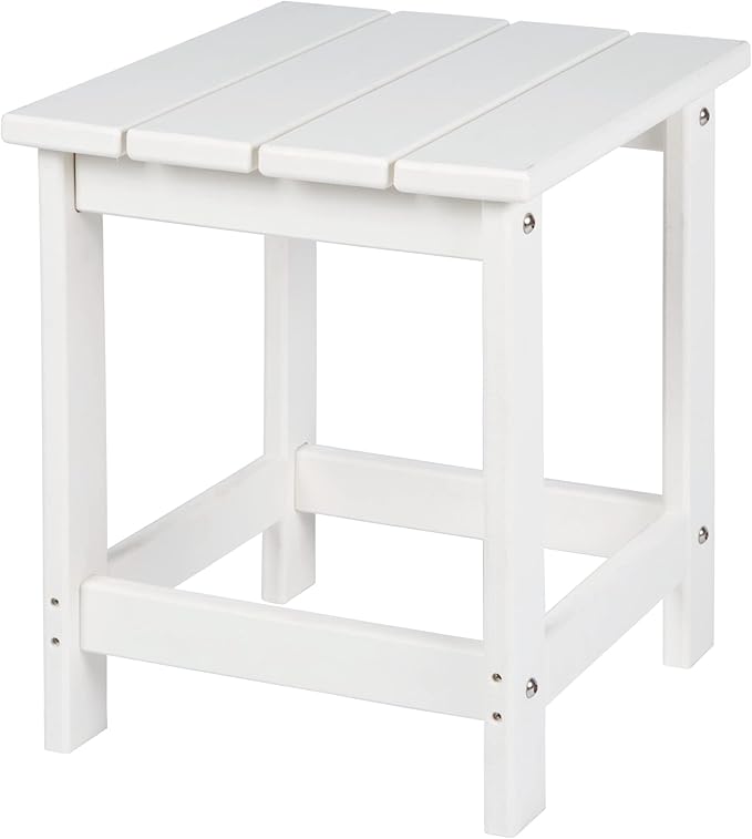 LZRS Adirondack Square Outdoor Side Table for Patio, Pool Composite Patio Table,HDPE End Tables for Backyard,Pool, Indoor Companion, Easy Maintenance & Weather Resistant(White)
