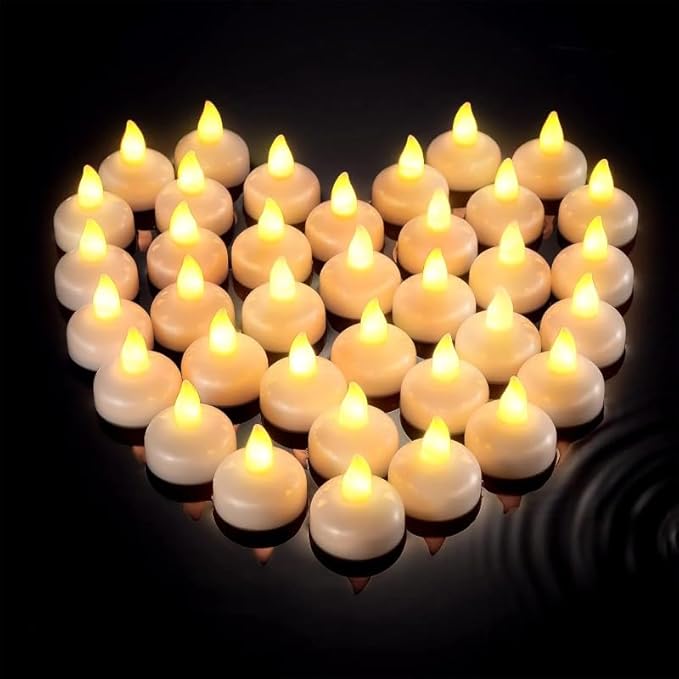 24pcs Warm White Flameless Waterproof LED Floating Candles,Battery Powered Outdoor Waterproof Flashing Tea lamp Voting Candle for Aquatic Ambiance - Wedding, Party, Spa