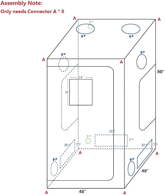 Grow Tent, 4x4 Feet Mylar Grow Tent with Obeservation Window and Floor Tray for Indoor Plant Growing (48" x 48" x 80")