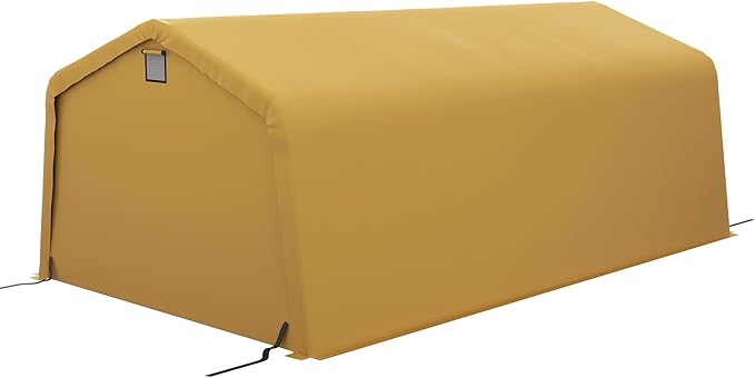 Outsunny 12' x 20' Heavy Duty Carport Canopy, UV30+ Resistant Portable Garage Tent with 2 Windows and Roll-up Door, for Truck, Boat, Car, Motorcycle, Bike, Garden Tools, Yellow