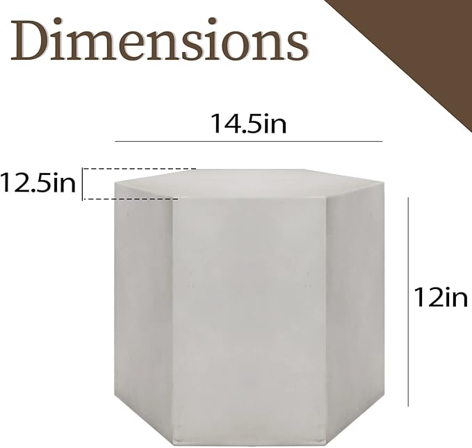 COSIEST Concrete Accent Table, Hexagon Patio Side Table 14.5''Wx12''H, Modular Design Indoor Outdoor End Table, Light Grey