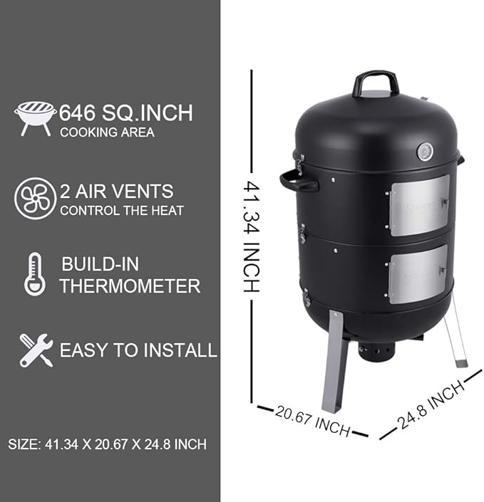 20.5 Inch Vertical Charcoal Smoker and Grill Combo, Heavy-Duty BBQ Smokers for Outdoor Cooking Camping