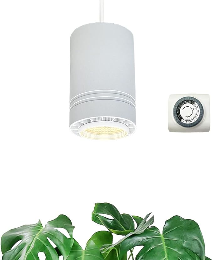 Hanging Grow Light 40W Large, Full Spectrum Warm White Color Plant Lamp, 120V Plug-in with Timer, 15FT Fabric Power Cord, Decorative Pendant Plant Light