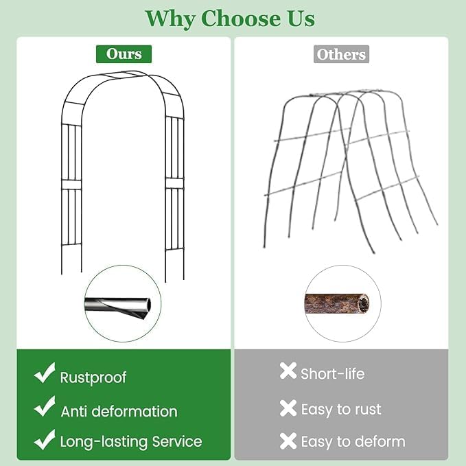 LDAILY Moccha Garden Arch Arbor Trellis, 95" Sturdy Metal Arbor with PE-Coated Steel Tubes, Spiral Rods Design, Outdoor Archway for Climbing Plants, Garden Arch for Wedding Decoration, Lawn, Party