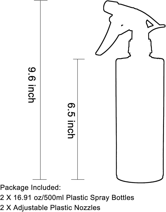 OFFIDIX 360° Water Spray Bottle 2 Pack 16 oz Continuous Plastic Empty Spray Bottles Mister for Hair,Cleaning,Plants,Upside Down,Fine Mist and Stream Setting,Black