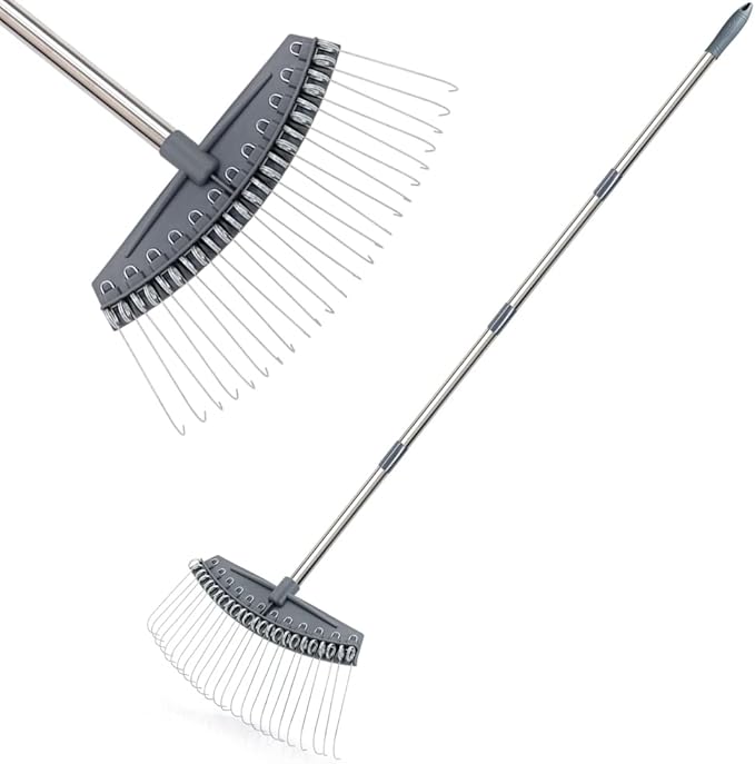 Colwelt Thatch Rake -24 Steel Tines, Dethatching Rakes with 54’’ Lightweight Stainless Steel Handle, Yard Dethatcher Rakes for Lawn(Pine Needles, Dead Grass, Thatch, Leaves, Mulch)