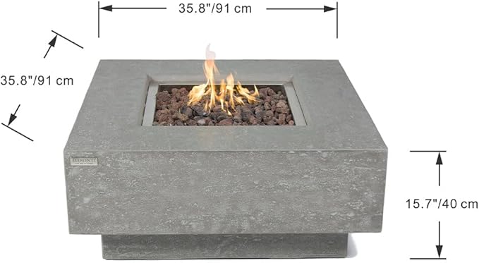 Manhattan Concrete Fire Pit 36" x 36" Outdoor Patio Firepit Includes Lava Rocks Modern Fire Pits & Outdoor Fireplaces for Garden, Deck, Indoor & Outdoor Heating