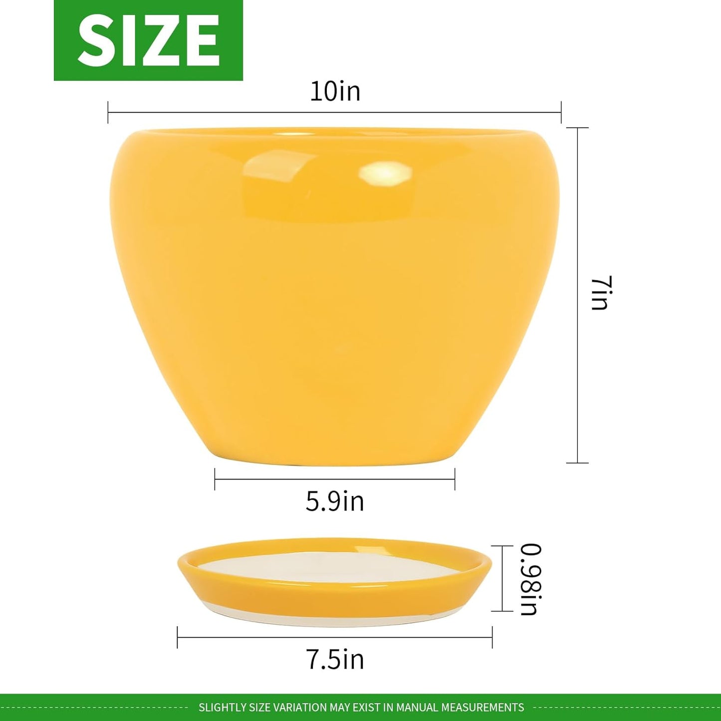 Deep Dream 10 Inch Plant Pot- Ceramic Planter Pot Round Plant Pots for Indoor Plants Outdoor Large Flower Pot with Drainage Holes & Trays, Yellow