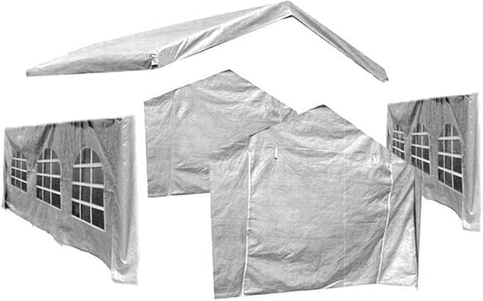 10X20 Canopy Tarp Set (5pc) Paneling and Top Set Valanced Tarp Kit Carport (Side Wall 3 Windows Replacement (White))