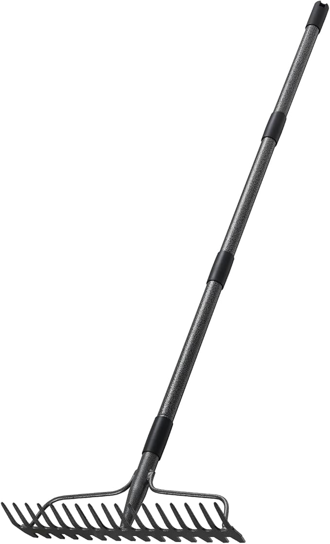 63'' Bow Rake ，17 Tines Metal Head Rakes with Stainless Steel Handle，Heavy Duty Garden Rake for Loosening Soil Gathering Leaf Leveling Lawn Farming Land Management Yarn Thatch Rake