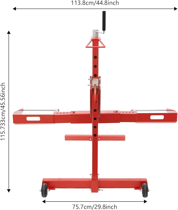 Riding Lawn Mower Lift 750lb Capacity Adjustable Wheel Span Solid Carbon Steel Lawn Mower Lift with 2 Wheels Lawn Mower Lift for Tractors and Zero Turn Lawn Mowers (Red)