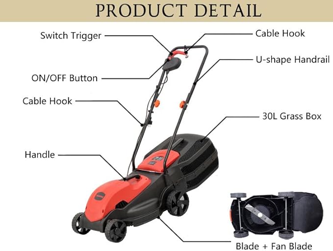110V 1200W Electric Lawn Mower Hand Push Gardening Grass Trimmer Weeding Machine