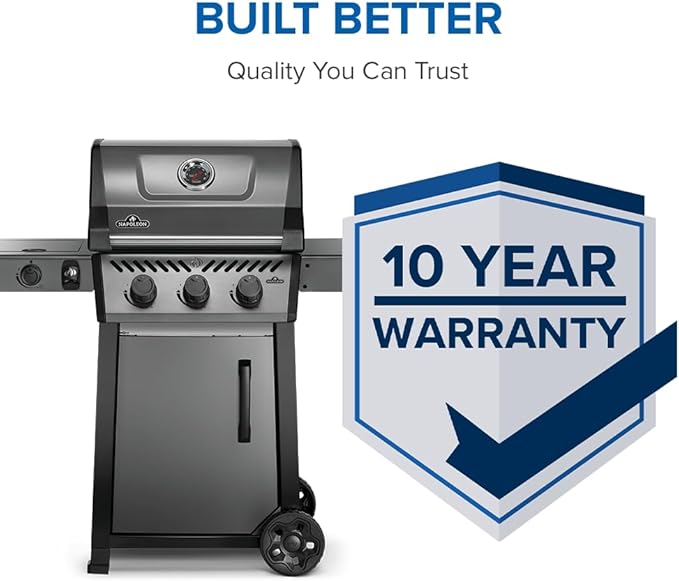 Napoleon Freestyle 365 Propane Gas Outdoor Grill with Range Side Burner, Graphite Grey – 4-Burner BBQ for Versatile Cooking
