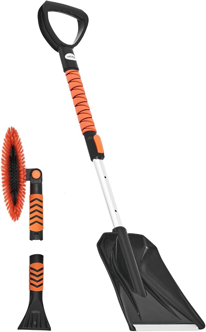 VEVOR Snow Shovel and Snow Brush, 42 in Extendable Snows Broom & Ice Scraper with 180° Pivoting Brush Head, Non-Slip Grip, Portable Winter Snows Removal Tools for Cars Trucks SUVs Vehicle