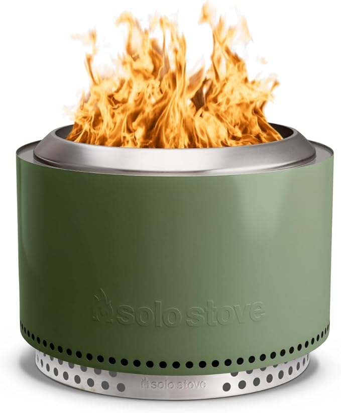 Solo Stove Yukon 2.0 + Stand, 27 Inch Smokeless Fire Pit – Portable Stainless Steel Outdoor Fireplace - 360° Airflow Technology and Removable Ash Pan – Ideal for 6 or More People, 43.9lbs, Deep Olive