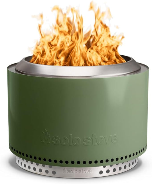 Solo Stove Yukon 2.0 + Stand, 27 Inch Smokeless Fire Pit – Portable Stainless Steel Outdoor Fireplace - 360° Airflow Technology and Removable Ash Pan – Ideal for 6 or More People, 43.9lbs, Deep Olive