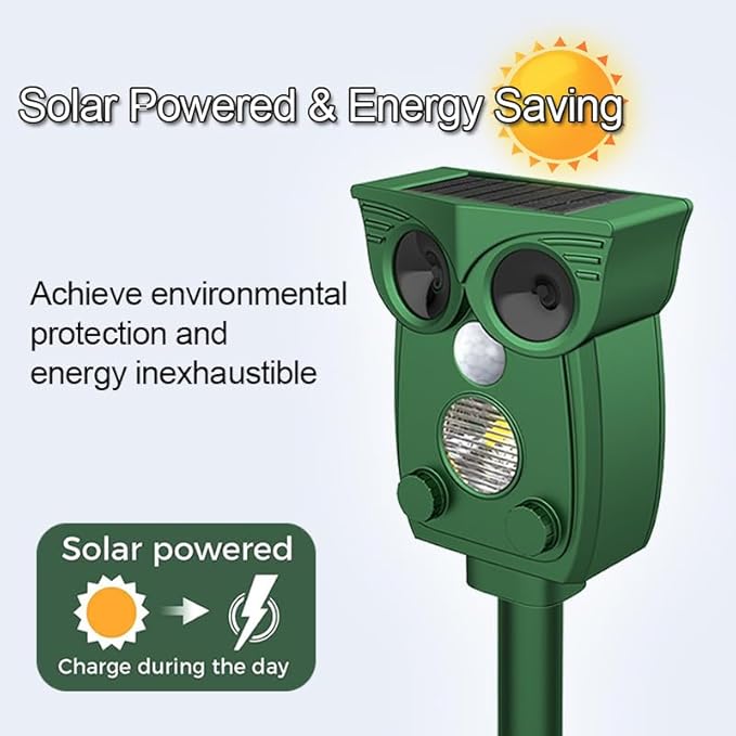 Solar Ultrasonic Animal Repeller, Outdoor Cat Deterrent with Motion Sensor, Waterproof Fox Repellent, Humane Pest Control for Dogs, Rats, Birds (1PACK)