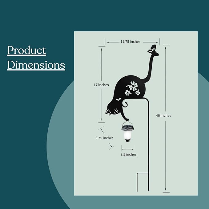 Solar Cat Garden Light, Metal Solar Lamp, Detachable Cat-Shaped Outdoor Path/Lawn Light, No Wiring Required for Garden, Courtyard, Patio, Pathway Decor, 46 Inch Height