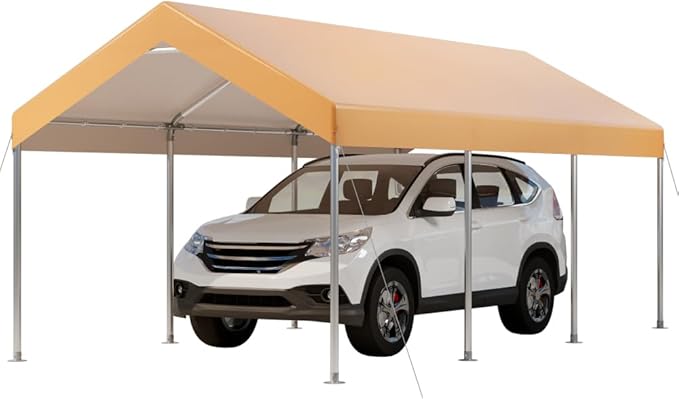 10x20FT Carport, Car Canopy, Portable Garage, Easy to Assemble, Carport Canopy 10x20FT Heavy Duty for Car, Bike, Boat, Party (Khaki)