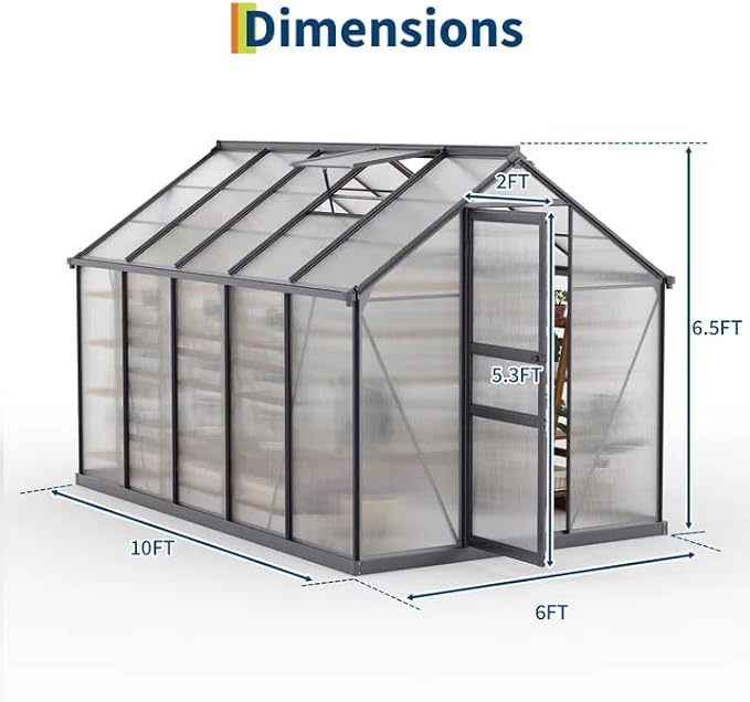 Greenhouses for Outdoors, Polycarbonate Greenhouse with Quick Setup Structure & Roof Vent, Heavy Duty Frame Walk-in Green Houses for Outside Garden Backyard