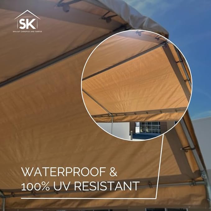 16 Mil Valance Replacement Canopy Waterproof Tarp - True Fit Heavy Duty Tarp with UV Protection, Tear Resistance, Arctic Flexibility & Sewn-in Ties 10x20 High Peak Frames