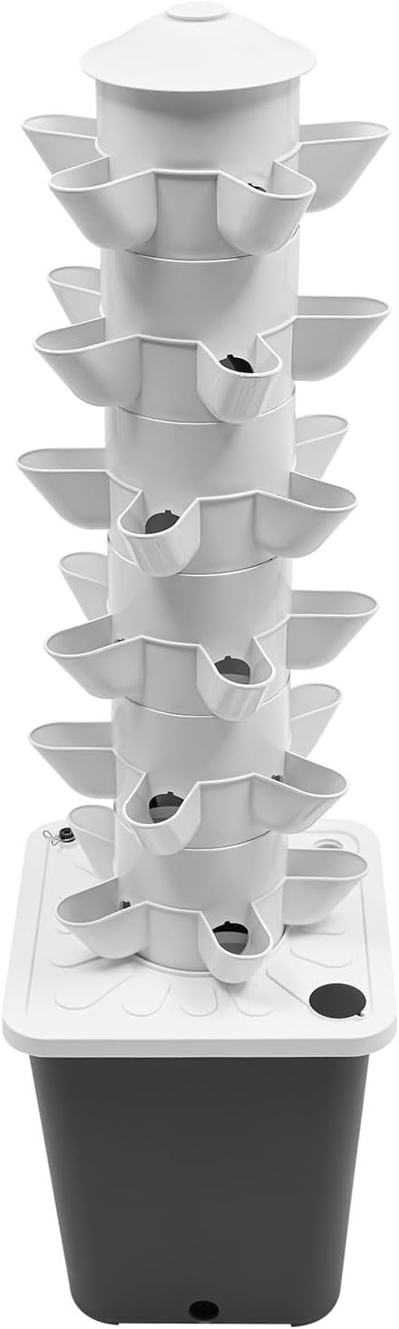 Hydroponics Growing System Kit, 6 Layers 30 Holes Indoor Gardening System Vertical Planter Germination Kit w/Water Pump, Hydroponic Natural Balanced Tower System for Chilies, Mint (Gray)