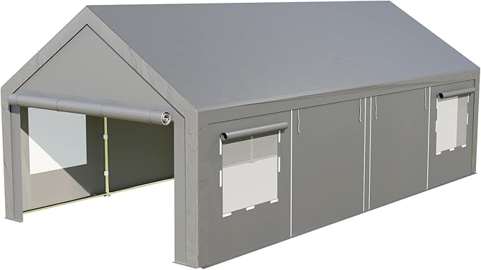 Carport - Upgraded 13x26 FT Oversized Heavy Duty Car Tent Storge Shelter Garage with Zipper Vents & Doors, Tarp Thicken Car Canopy with Reinforced Steel Poles Car Port for SUV, Boats