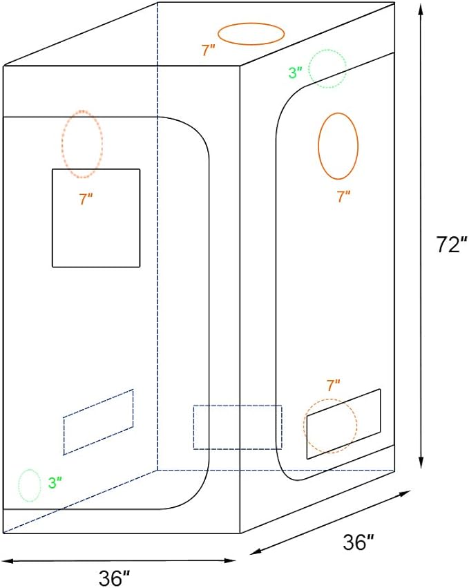 Outvita 3x3 Grow Tent, 36"x36"x72" High Reflective Mylar Hydroponic Plant Growing Room with Removable Floor Tray & Observation Window for Indoor Plant Flower Herb