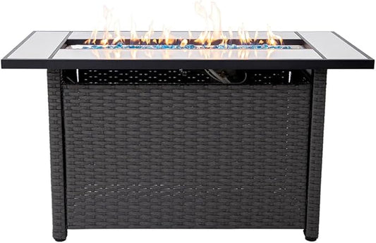 Tirana Propane Fire Pit Table 45" Outdoor Firepit 50,000 BTU Firepits for Outside with Lava Rocks and Removable Lid Metal Fire Pit Outdoor Fireplace Propane Fire Pits for Outside CSA Certified