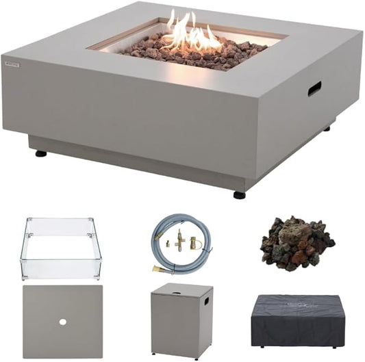 Ashton 36” Propane Fire Pit Smokeless Firepit Converts to Outdoor Gas Fire Pit for Outside Patio Firepit Table Includes Windscreen Rain & Tank Cover Lava Rocks Lid CSA Certified