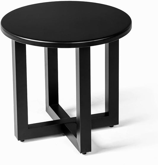 VINGLI Round Outdoor Side Table, Small Metal Outdoor Table Patio End Tables for Balcony, Porch, Garden and Poolside (Black)