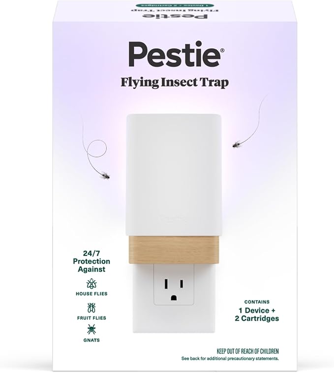 Pestie Flying Insect Trap, NanoPulse Tech Attracts & Kills Flies, Fruit Flies & Gnats, 24/7 Fly Trap with UV Light, Modern, Mess-Free Design, Easy Cartridge Swap (1 Device & 2 Cartridges)