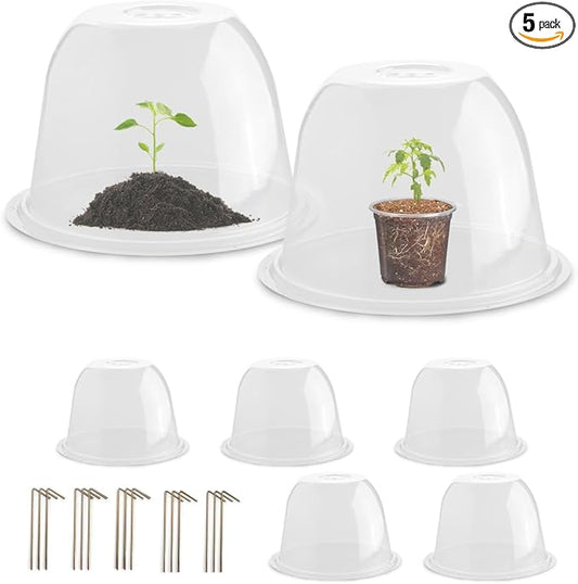 Plant Protectors from Animals 5-Pack, 10" D × 6.7" H Garden Cloches for Seedlings Nursery Pots, Clear Plant Covers, Mini Greenhouse for Plants, Durable Humidity Domes with Ventilation Holes