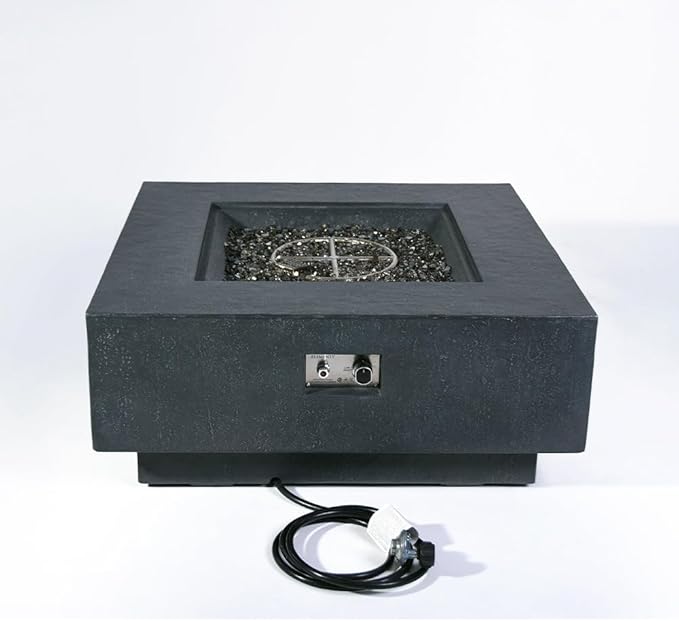 Bergen Concrete Fire Pit 40" x 40" Patio Firepit Includes Fire Glass Modern Fire Pits & Outdoor Fireplaces for Garden, Deck, Indoor & Outdoor Heating