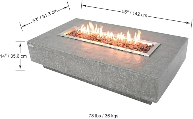 Hampton Concrete Fire Pit 56" x 32" Outdoor Patio Firepit Includes Lava Rocks Modern Fire Pits & Outdoor Fireplaces for Garden, Deck, Indoor & Outdoor Heating