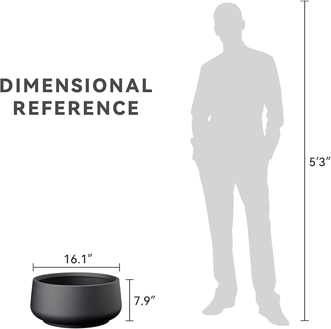 Kante 16.1" Dia Round Curvy Concrete Planter, Large Plant Pots with Drainage Hole and Rubber Plug for Indoor Outdoor Plants, Flower Pot for Home Garden Patio Porch, Black