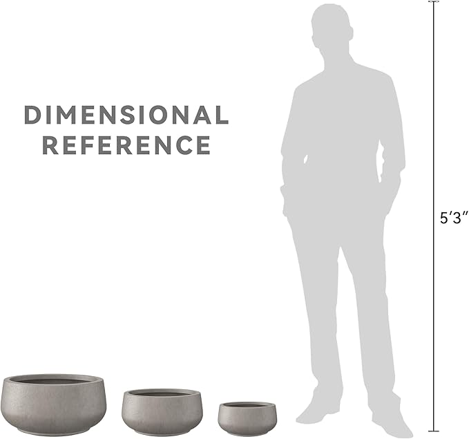 Kante 21.6",16.9",and 12.5" Dia Round Weathered Concrete Elegant Planters (Set of 3), Outdoor Indoor Garden Plant Pot with Drainage Hole and Rubber Plug for Home & Patio