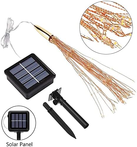 2 Pack Solar Starburst Sphere Lights,200 LED Firework Light 8 Modes Dimmable Waterproof Hanging Fairy Light, Copper Wire Lights for Tents Patio Parties Christmas-NO Remote (Warm White)